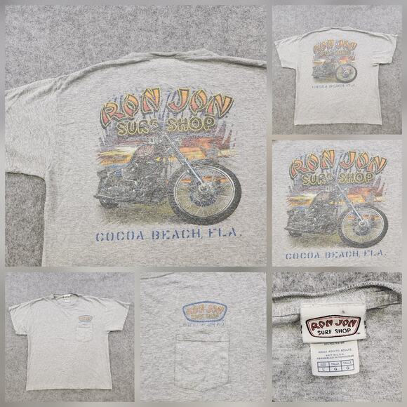Ron Jon Surf Shop Other - VTG Ron Jon‎ Surf Shop Shirt Mens Large Gray Cocoa Beach FL Motorcycle Graphic